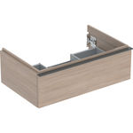 Mueble bajo Geberit iCon para lavabo, con un cajón: Ancho de lavabo=75cm, Cuerpo y frontal: encina/melamina con textura de madera, Tirador: lava/con pintura polvo al horno mate